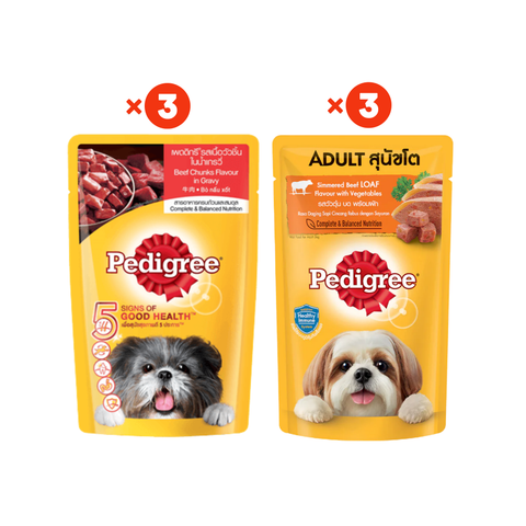 Combo Set Pedigree Pouch Wet Adult Dog Food Combo 2 Flavours 6 Pouches